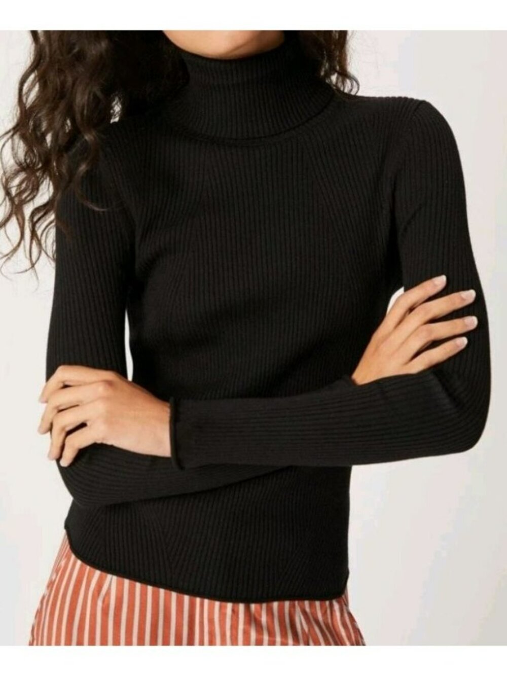 Maeve Anthropologie Black Ribbed Turtleneck Sweater Small With Button Cuffs